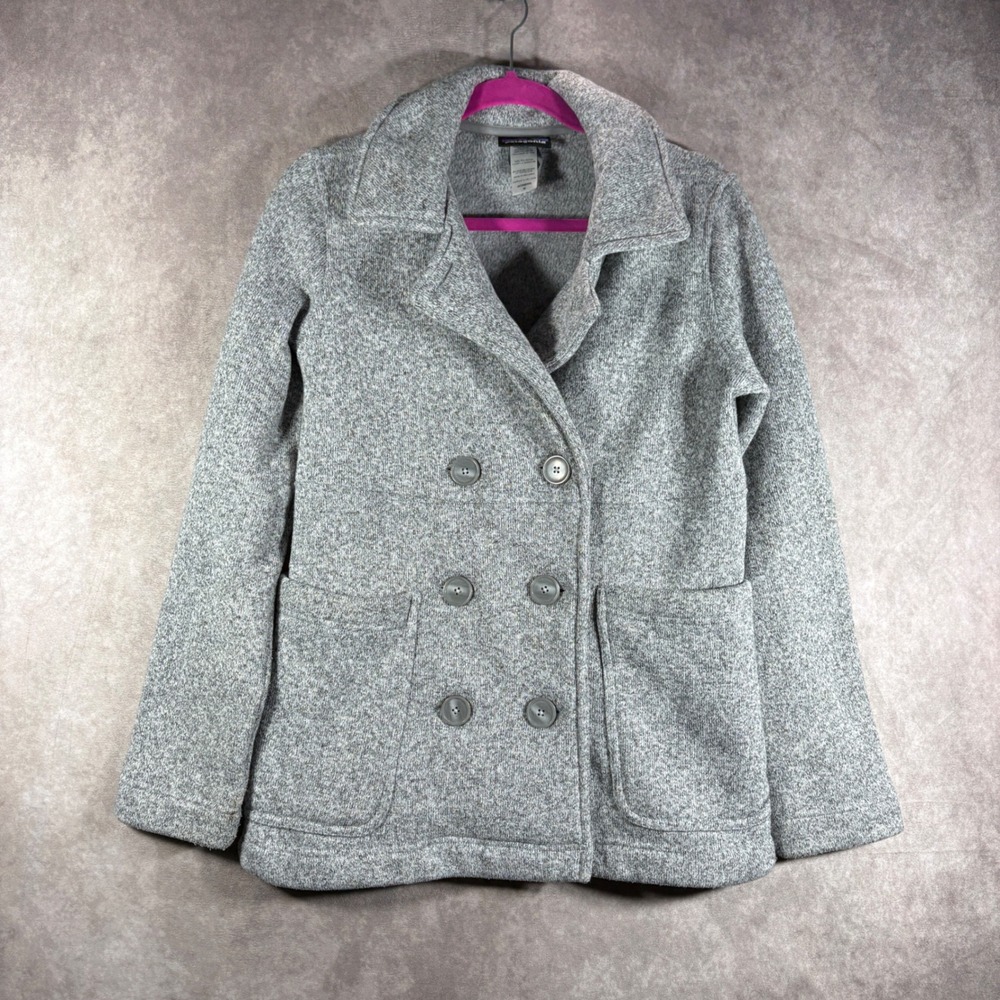 Patagonia‎ Better Sweater Fleece Pea Coat Jacket Womens M Gray Double Breasted
